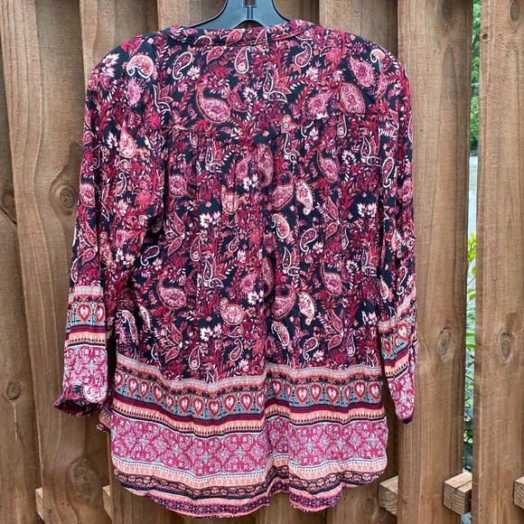 Knox Rose Maroon and Black Button Patterned Top - Picture 5 of 5
